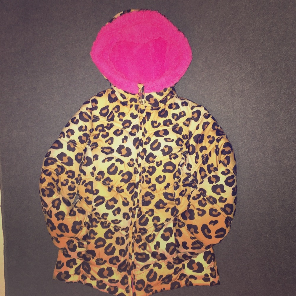 Girl’s Cheetah & Pink Puffer Coat Size 6/6X